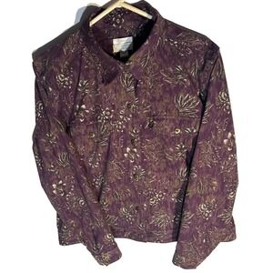 Cj Banks Stretch Button Up Shirt Jacket Floral Base color Purple Long Sleeve XL
